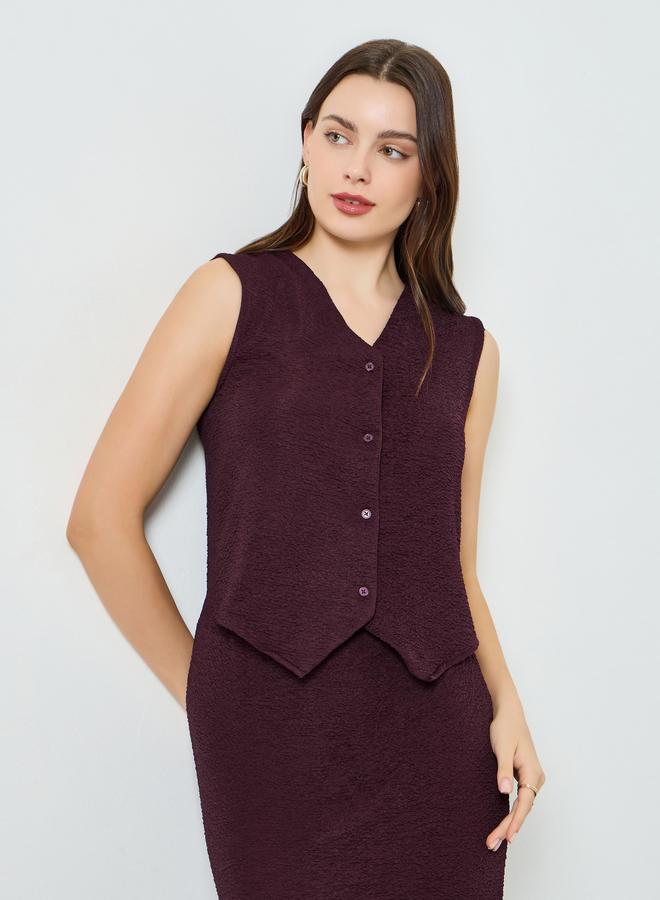 Styli Women Burgundy Sleeveless Waistcoat - Image 4