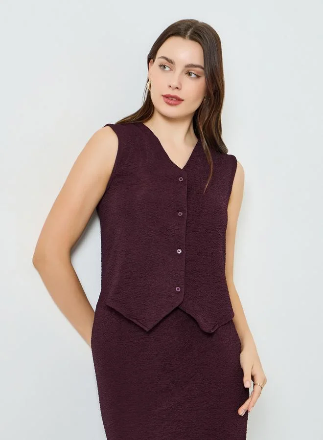 Styli Women Burgundy Sleeveless Waistcoat