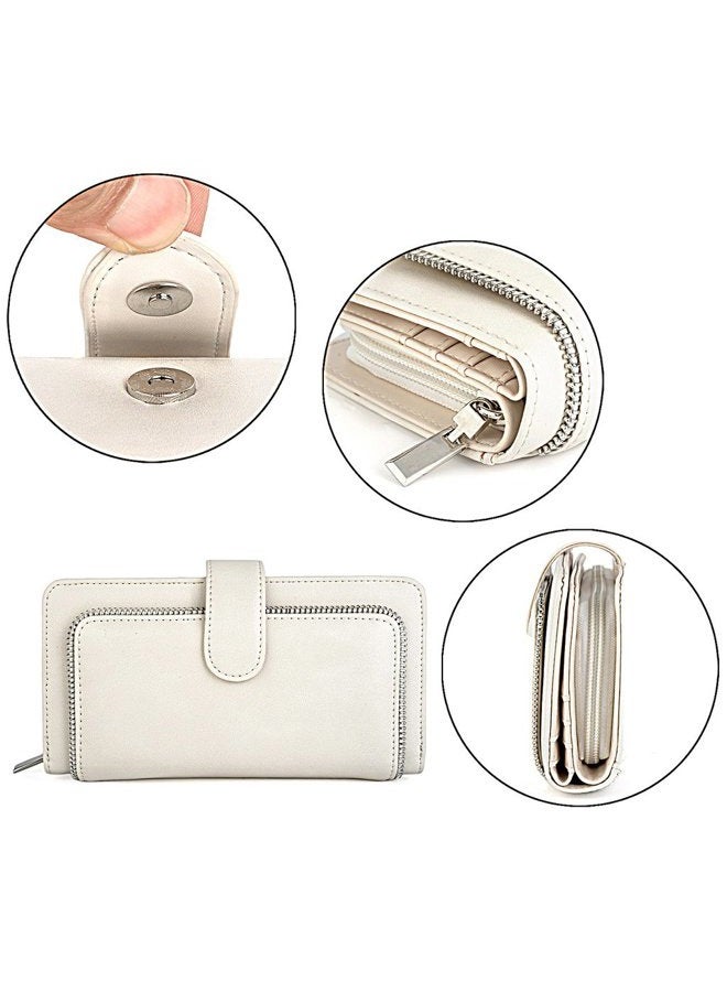 UTO Women PU Leather Wallet RFID Blocking Large Capacity 15 Card Slots Smartphone Holder Snap Closure D White - Image 4