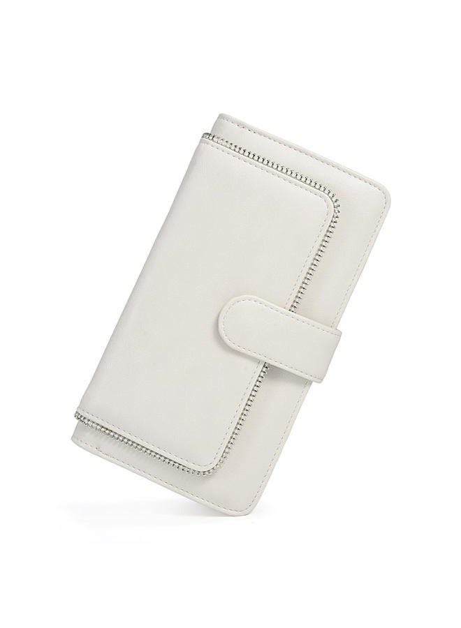 UTO Women PU Leather Wallet RFID Blocking Large Capacity 15 Card Slots Smartphone Holder Snap Closure D White - Image 1