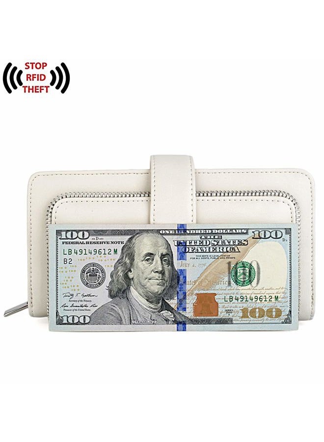 UTO Women PU Leather Wallet RFID Blocking Large Capacity 15 Card Slots Smartphone Holder Snap Closure D White - Image 5