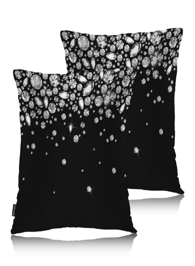 Swono Gems Square Pillow Covers Cushion Covers, Diamond 18 X 18 Inch Set of 2 Throw Pillow Cover Couch Pillowcases Home Decorative for Couch Sofa Car Bedroom, No Insert - Image 1