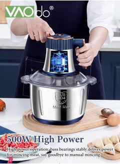 5L Food Chopper, Stainless Steel Bowl, 500W Food Processors 5 Speeds Adjustable Meat Grinder, 6-Blade Blade Multi Food Chopper, for Meat Vegetables Fruits Flour Eggs Nuts