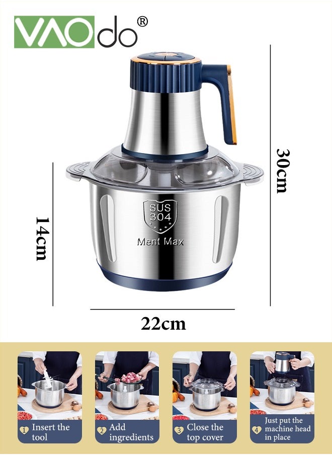 VAOdo - 5L Food Chopper, Stainless Steel Bowl, 500W Food Processors 5 Speeds Adjustable Meat Grinder, 6-Blade Blade Multi Food Chopper, for Meat Vegetables Fruits Flour Eggs Nuts - Image 1