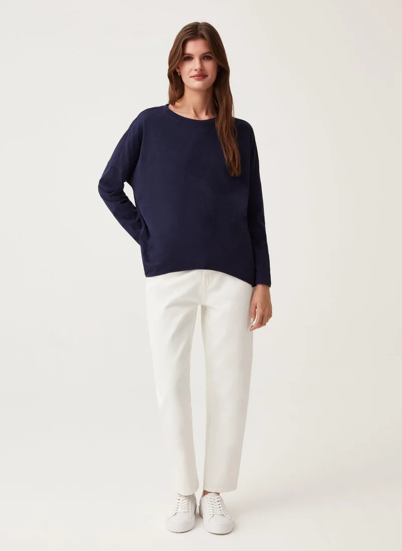 Ovs Ovs Long-Sleeved T-Shirt In Cotton Slub.