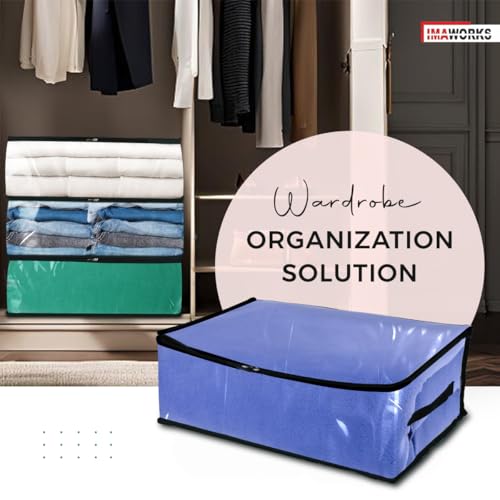 IMAWORKS Pack of 2 Transparent Plastic Multipurpose Clothes Storage Bag/Box | Saree Cover Bag With Zip For Storing Clothes, Suits, Blanket, Dress/Toys And Wardrobe Organizing - Image 5