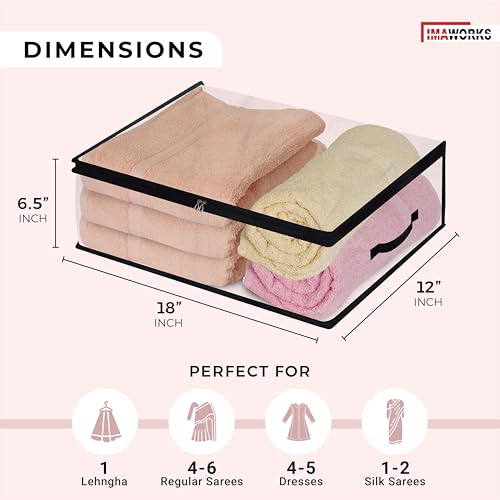 IMAWORKS Pack of 2 Transparent Plastic Multipurpose Clothes Storage Bag/Box | Saree Cover Bag With Zip For Storing Clothes, Suits, Blanket, Dress/Toys And Wardrobe Organizing - Image 2