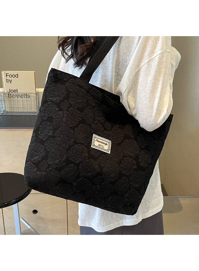 South Korea Ins Niche Canvas Bag 2024 Fashion Commuter Tote Bag Female College Students Class Shoulder Bag-Color:Large Creamy-white - Image 3