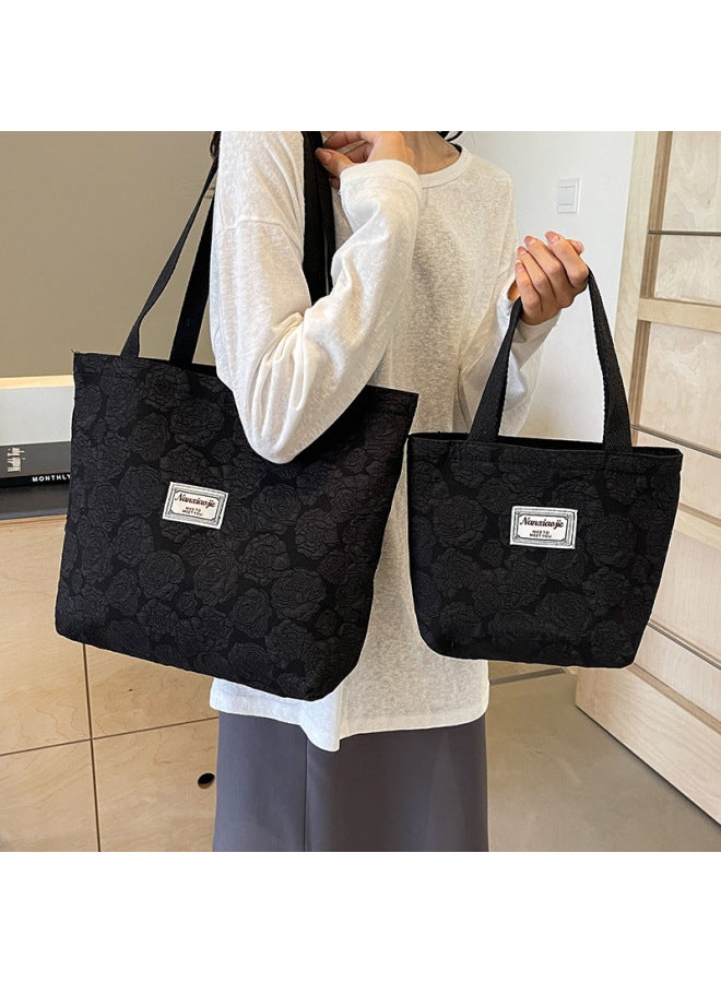 South Korea Ins Niche Canvas Bag 2024 Fashion Commuter Tote Bag Female College Students Class Shoulder Bag-Color:Large Creamy-white - Image 4