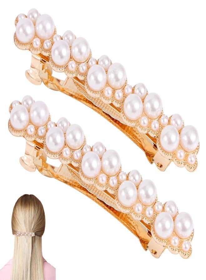 lasuroa 2pcs Pearl Hair Clips for Women, Elegant Gold Pearl Barrettes Metal Snap Fancy Hair Clips for Women Bridal Accessories - Image 1