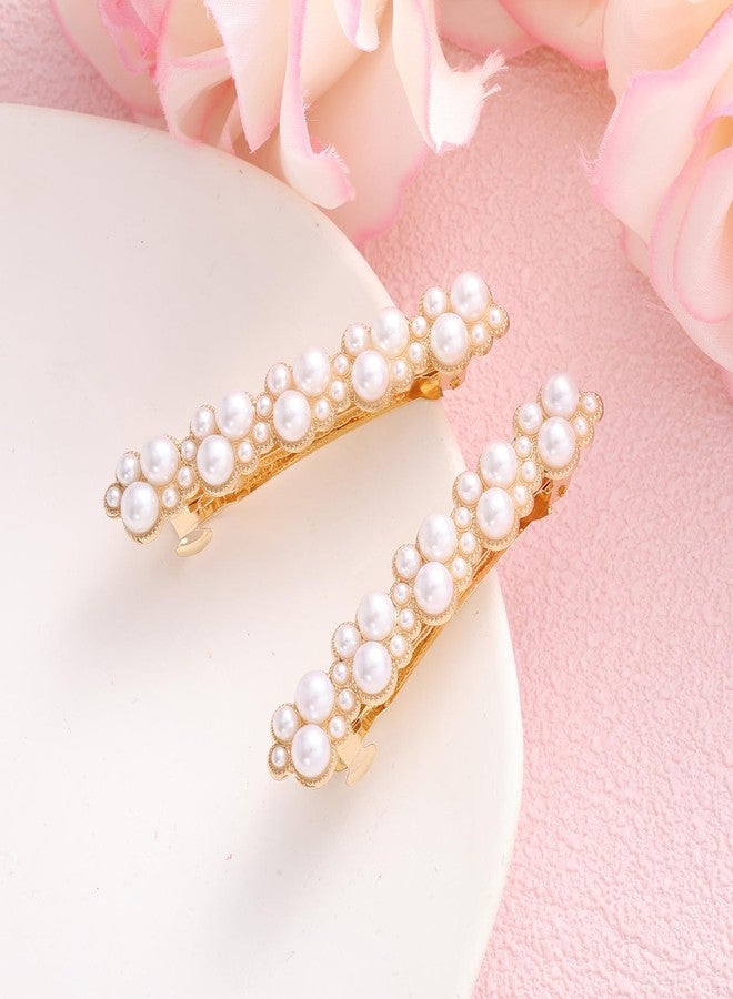lasuroa 2pcs Pearl Hair Clips for Women, Elegant Gold Pearl Barrettes Metal Snap Fancy Hair Clips for Women Bridal Accessories - Image 3