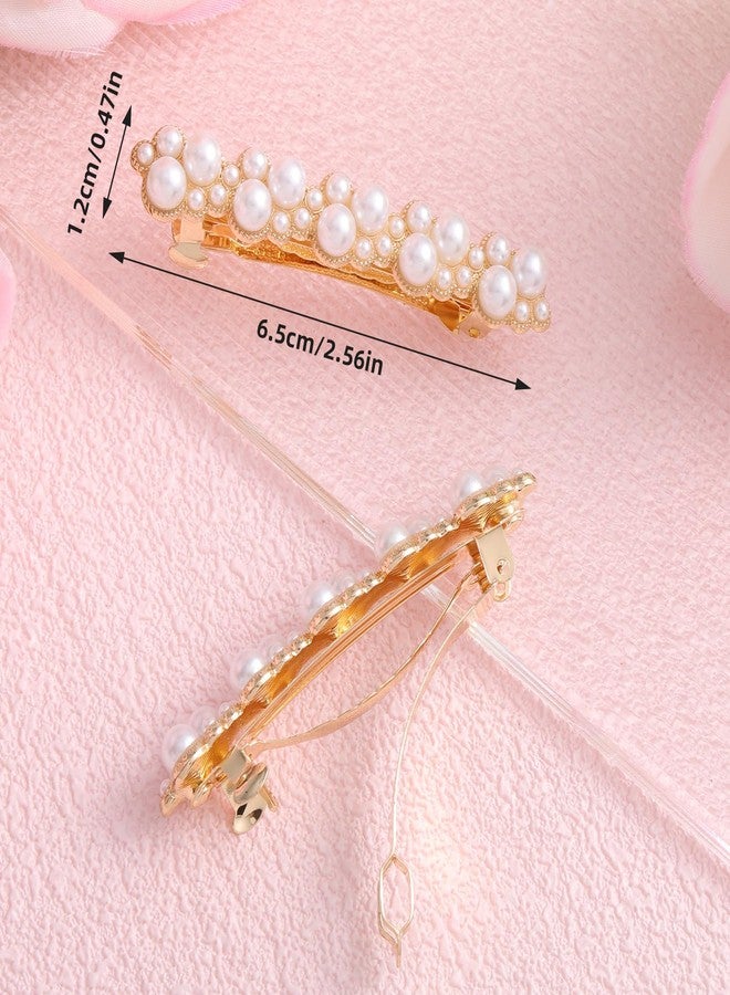 lasuroa 2pcs Pearl Hair Clips for Women, Elegant Gold Pearl Barrettes Metal Snap Fancy Hair Clips for Women Bridal Accessories - Image 2