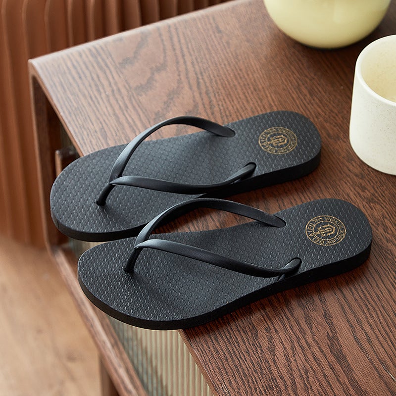 Flip-flops Womens Summer All-match Niche Beach Home Exterior Wear Korean Style Simple PVC Slippers Dark brown - Image 3