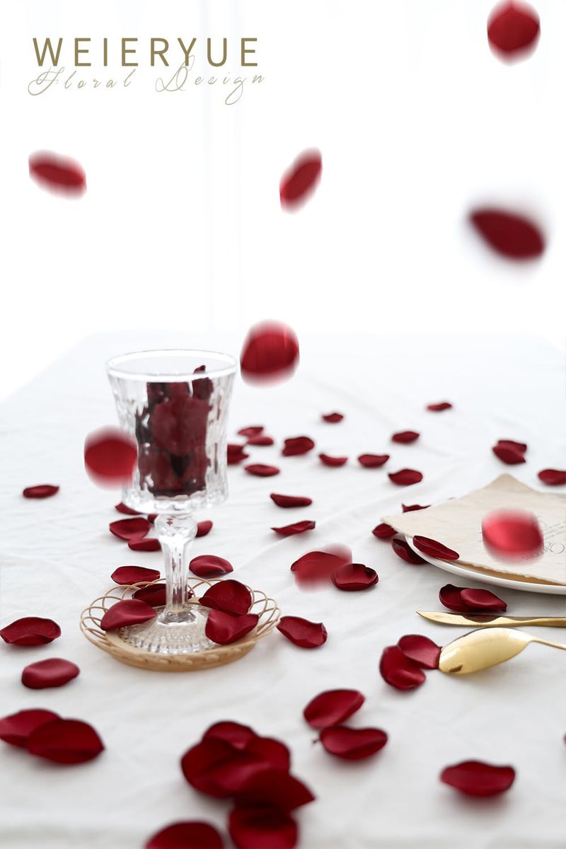 WEIERYUE 300PCS Silk Rose Petals,Beautiful Realistic Scatter Rose Petals Romantic Night Decoration,Wedding Party Decoration Artificial Flowers Petals (Monochrome Wine red) - Image 4