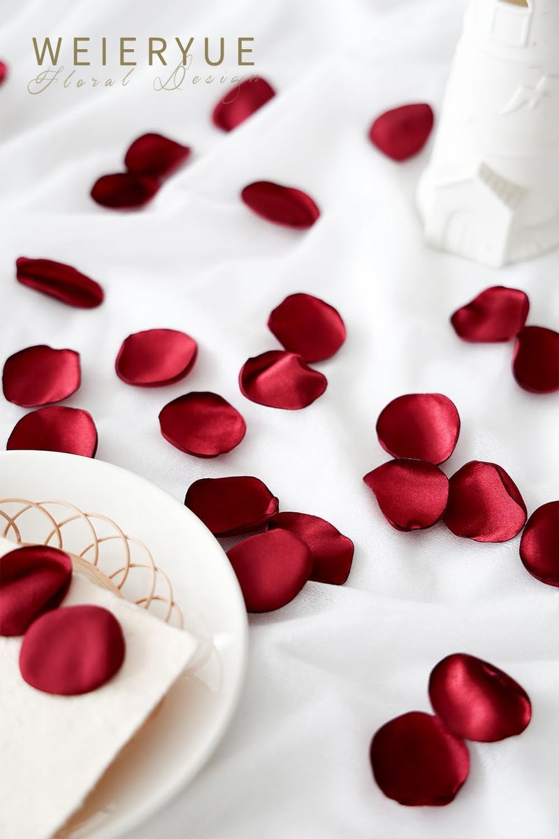 WEIERYUE 300PCS Silk Rose Petals,Beautiful Realistic Scatter Rose Petals Romantic Night Decoration,Wedding Party Decoration Artificial Flowers Petals (Monochrome Wine red) - Image 3