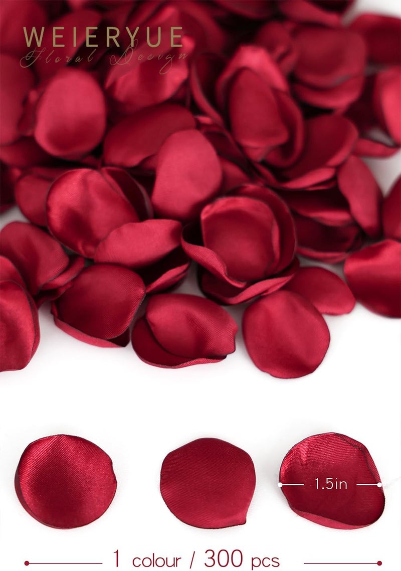 WEIERYUE 300PCS Silk Rose Petals,Beautiful Realistic Scatter Rose Petals Romantic Night Decoration,Wedding Party Decoration Artificial Flowers Petals (Monochrome Wine red) - Image 5