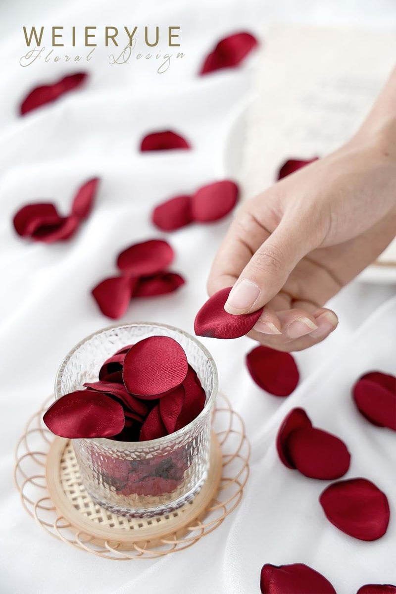 WEIERYUE 300PCS Silk Rose Petals,Beautiful Realistic Scatter Rose Petals Romantic Night Decoration,Wedding Party Decoration Artificial Flowers Petals (Monochrome Wine red) - Image 2