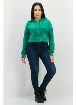 NIA Women Hooded Plain Sweatshirt, Green  - Image 4