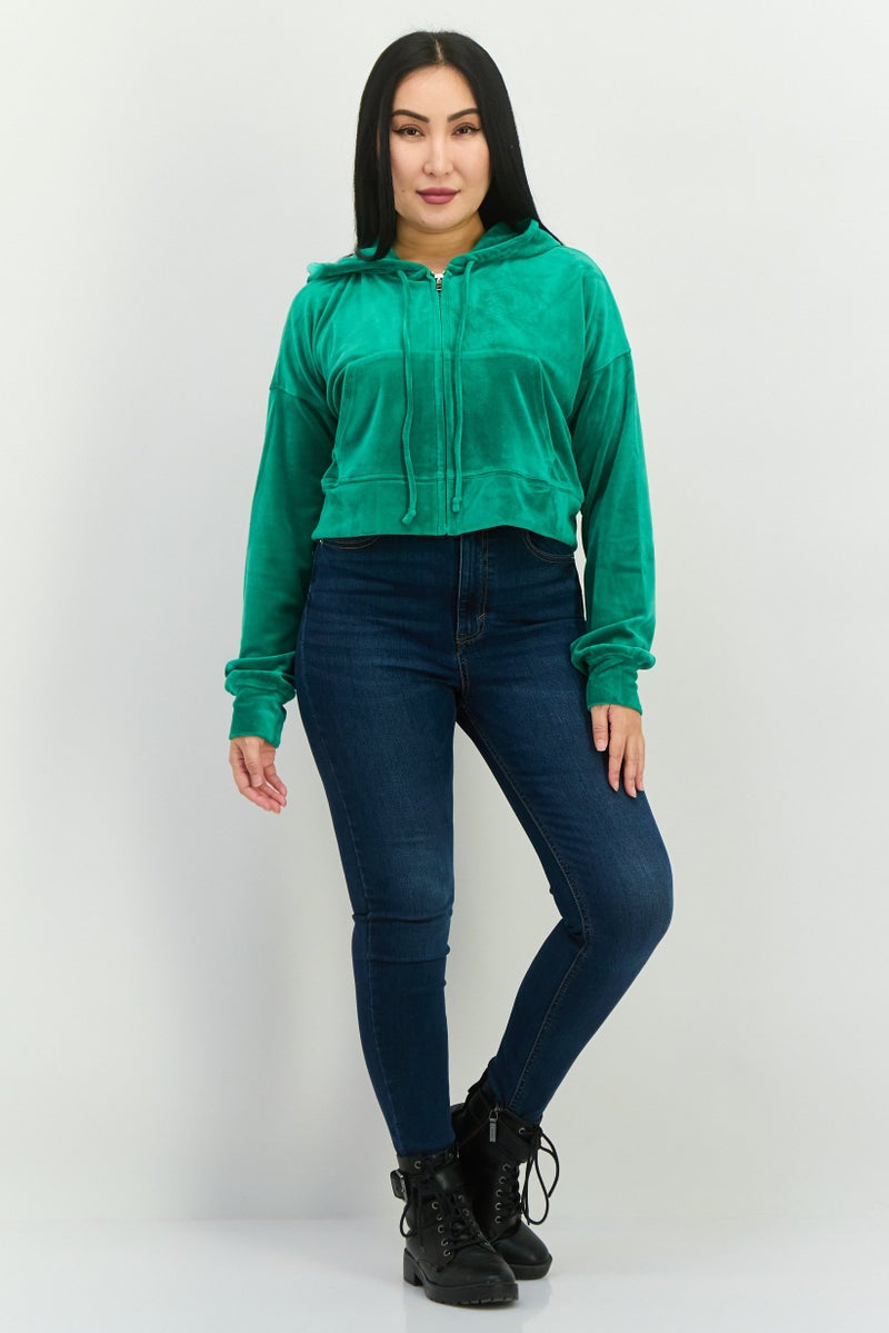 NIA Women Hooded Plain Sweatshirt, Green - Image 4