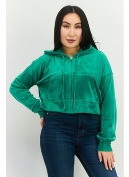 NIA Women Hooded Plain Sweatshirt, Green  - Image 1