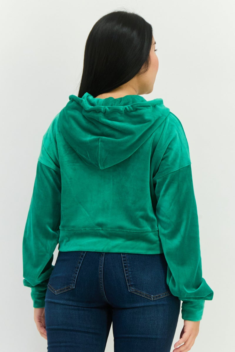 NIA Women Hooded Plain Sweatshirt, Green - Image 3