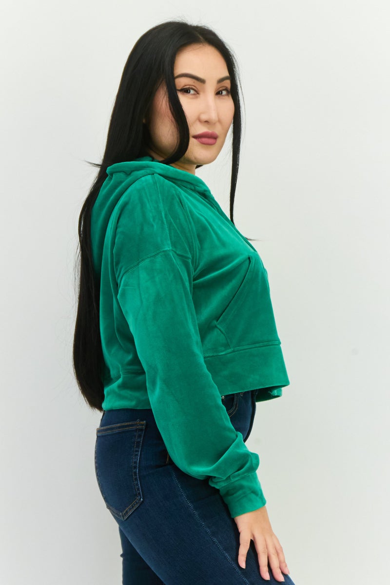 NIA Women Hooded Plain Sweatshirt, Green - Image 2