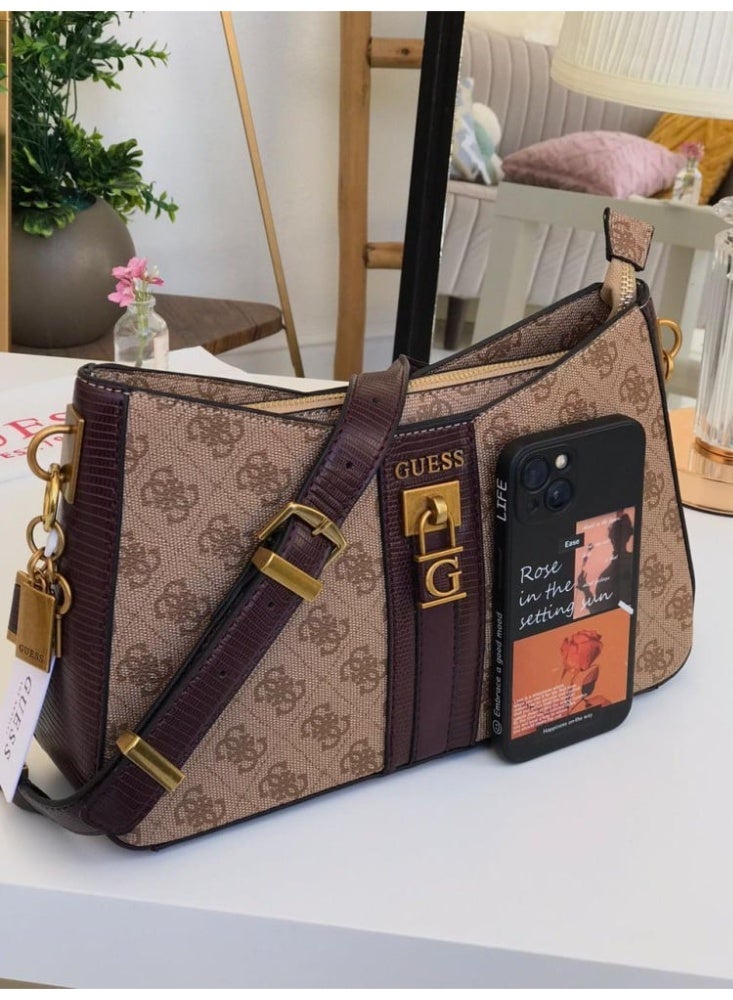 GUESS Sestri Logo Womens Elegant Cross-body Bags Brown Print  - Image 2