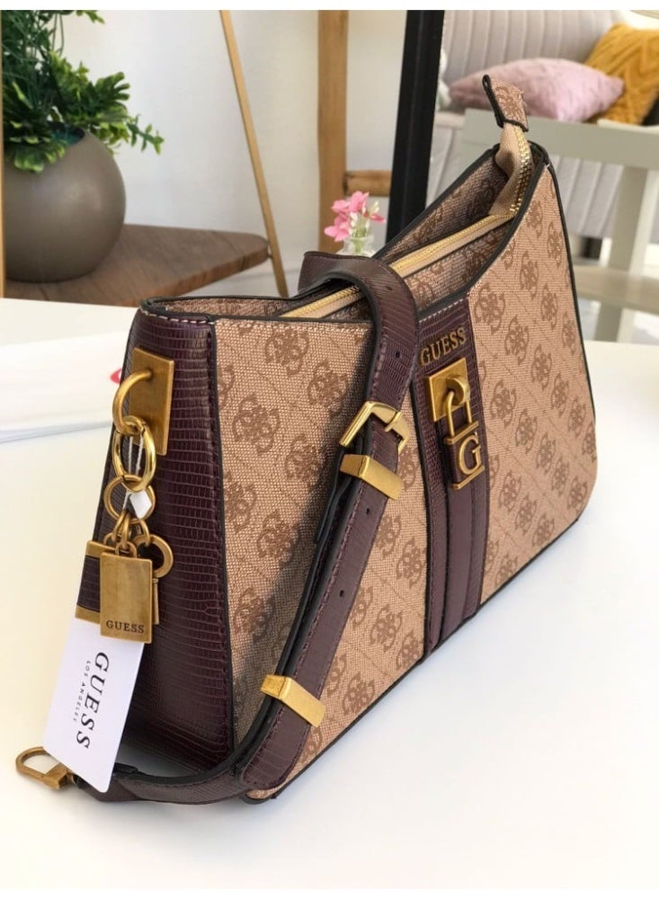 GUESS Sestri Logo Womens Elegant Cross-body Bags Brown Print  - Image 3