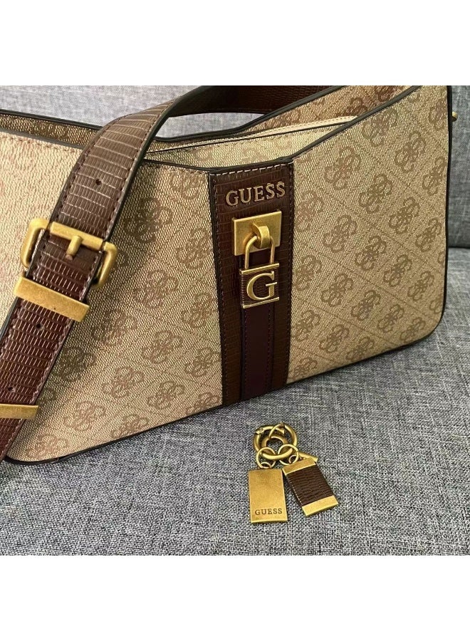 GUESS Sestri Logo Womens Elegant Cross-body Bags Brown Print  - Image 4