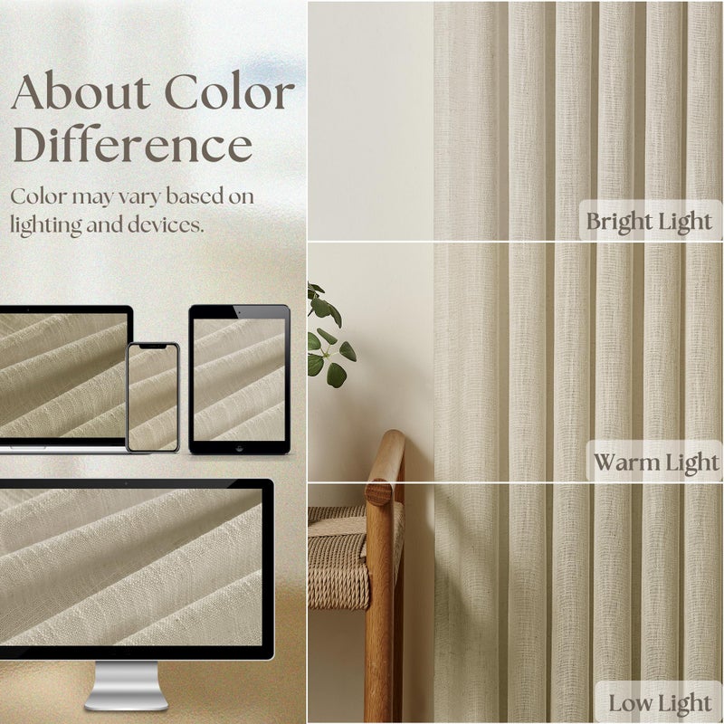 TWODRAPES 90 Inch Linen Pinch Pleated Curtains 2 Panels for Living Room Bedroom Memory Training Shaped Semi Sheer Beige Light Tan Pinch Pleat Drapes Hooks Rings Light Filtering Window Curtain 40x90 - Image 4