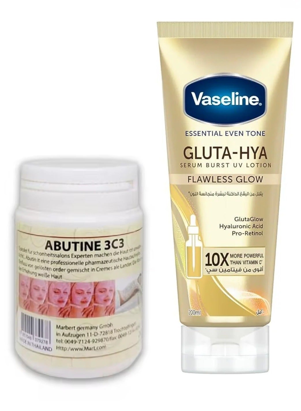 Vaseline Gluta Hya Serum Burst Lotion Flawless Glow Abutine 3c3 Whitening Cream 200 ml