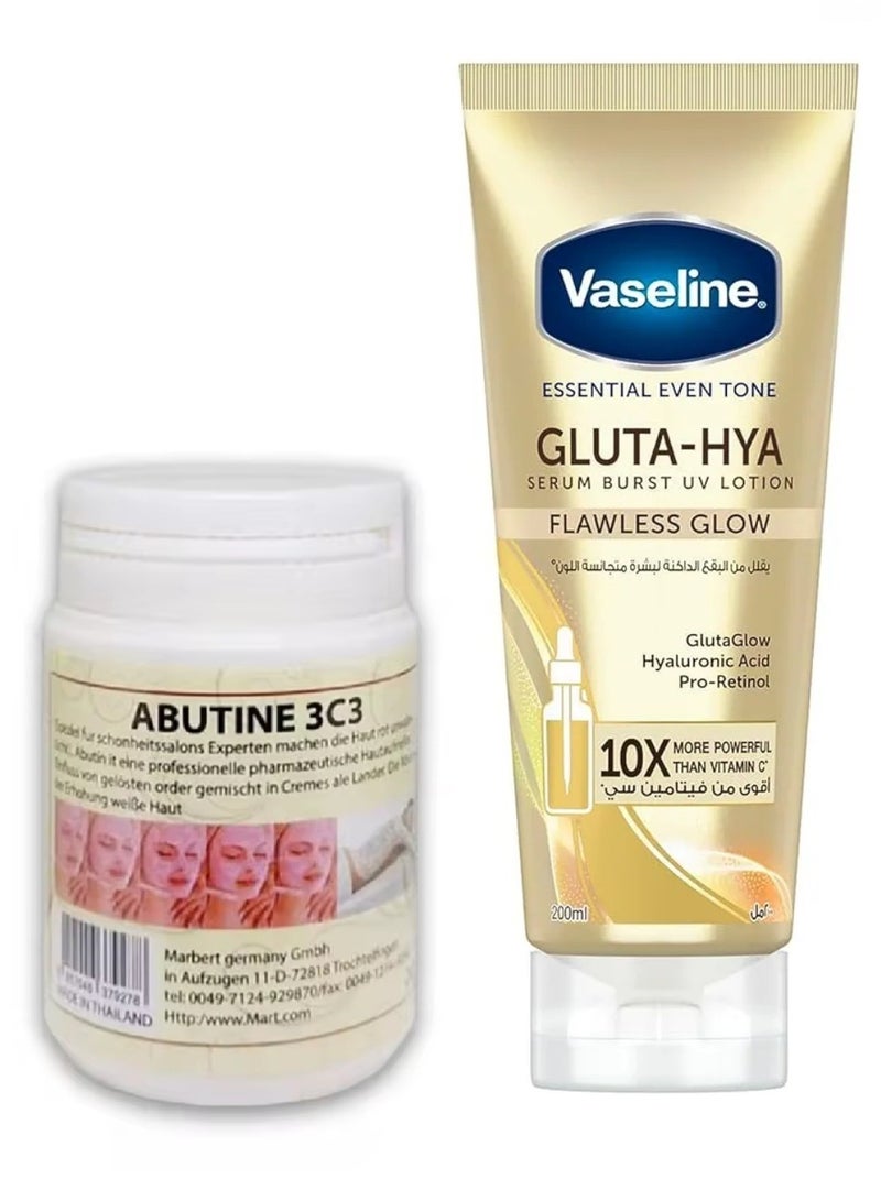 Vaseline Gluta-Hya Serum Burst Lotion Flawless Glow, 200ml + Abutine 3c3 Whitening Cream 250g
