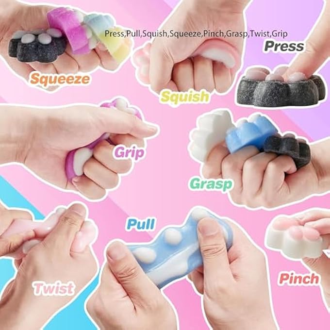 NYVIO Fidget Squishies for Kids 4PCS Kawaii Mochi Cat Paw Set Stress Relief Sensory Fidget for Anxiety, Soft Squishy Gift for Adults & Kids, Party Favor, Return Gift, Mini Bulk Set - Image 4