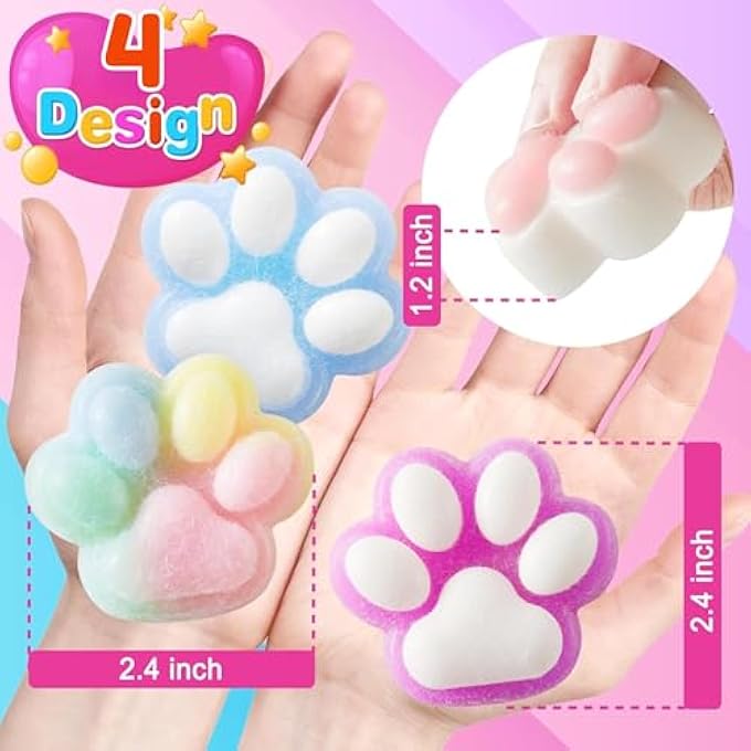 NYVIO Fidget Squishies for Kids 4PCS Kawaii Mochi Cat Paw Set Stress Relief Sensory Fidget for Anxiety, Soft Squishy Gift for Adults & Kids, Party Favor, Return Gift, Mini Bulk Set - Image 2