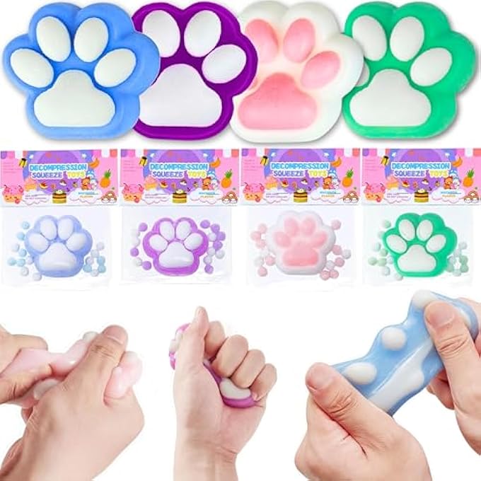 NYVIO Fidget Squishies for Kids 4PCS Kawaii Mochi Cat Paw Set Stress Relief Sensory Fidget for Anxiety, Soft Squishy Gift for Adults & Kids, Party Favor, Return Gift, Mini Bulk Set - Image 1