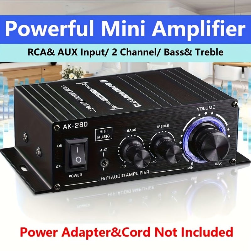 Professional Grade DC12V Portable Dual Channel Car Audio Amplifier Mini Stereo With Bass And Treble Adjustment Suitable For Home Theater Sound Systems Black - Image 1