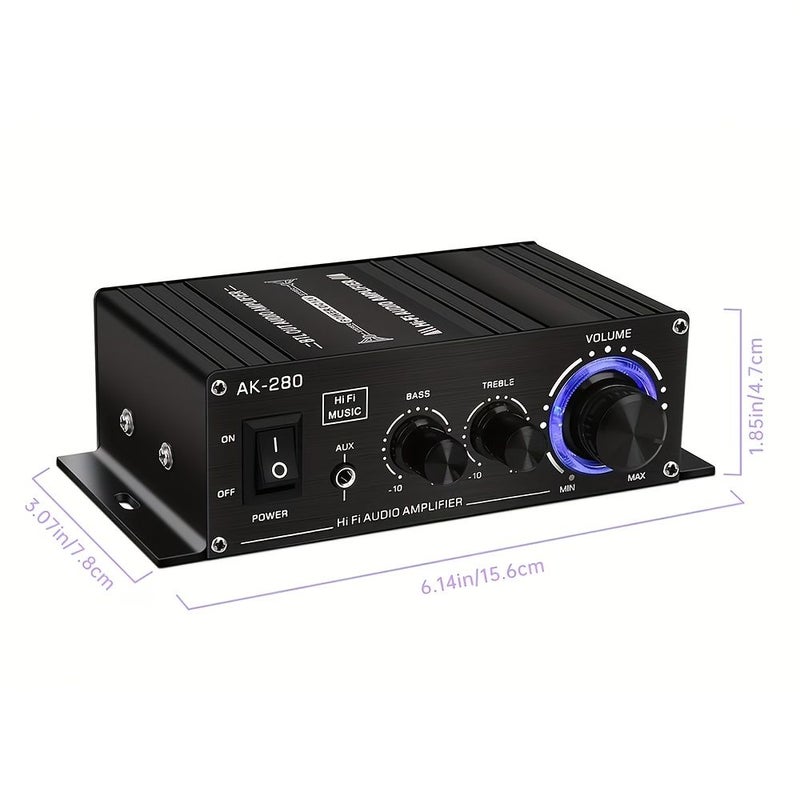 Professional Grade DC12V Portable Dual Channel Car Audio Amplifier Mini Stereo With Bass And Treble Adjustment Suitable For Home Theater Sound Systems Black - Image 2