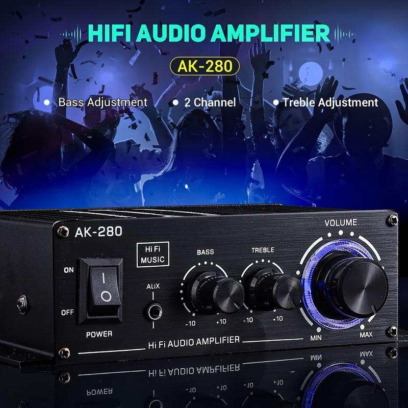 Professional Grade DC12V Portable Dual Channel Car Audio Amplifier Mini Stereo With Bass And Treble Adjustment Suitable For Home Theater Sound Systems Black - Image 5