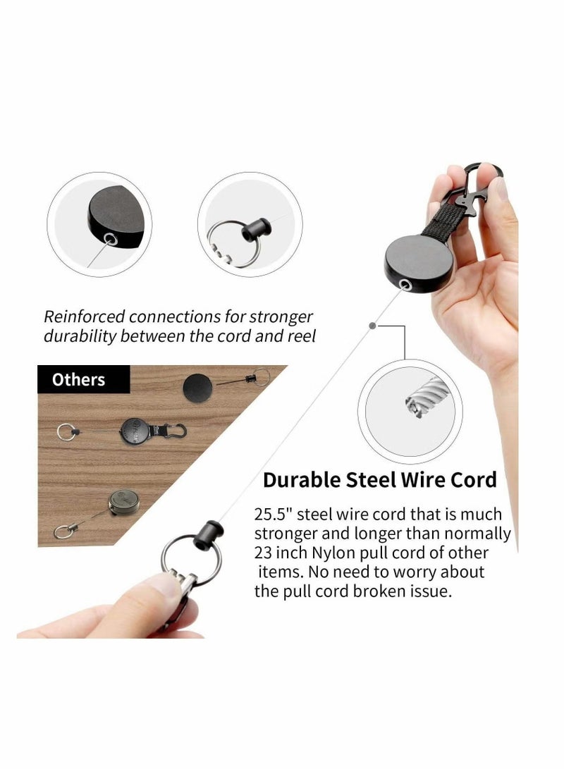 Retractable Key Chain, Lakobos Badge Reel Heavy Duty Holder Ring with Carabiner, Steel Cable, 3 Quick Release Clips, Keychain for Work, Janitor, Black - Image 3