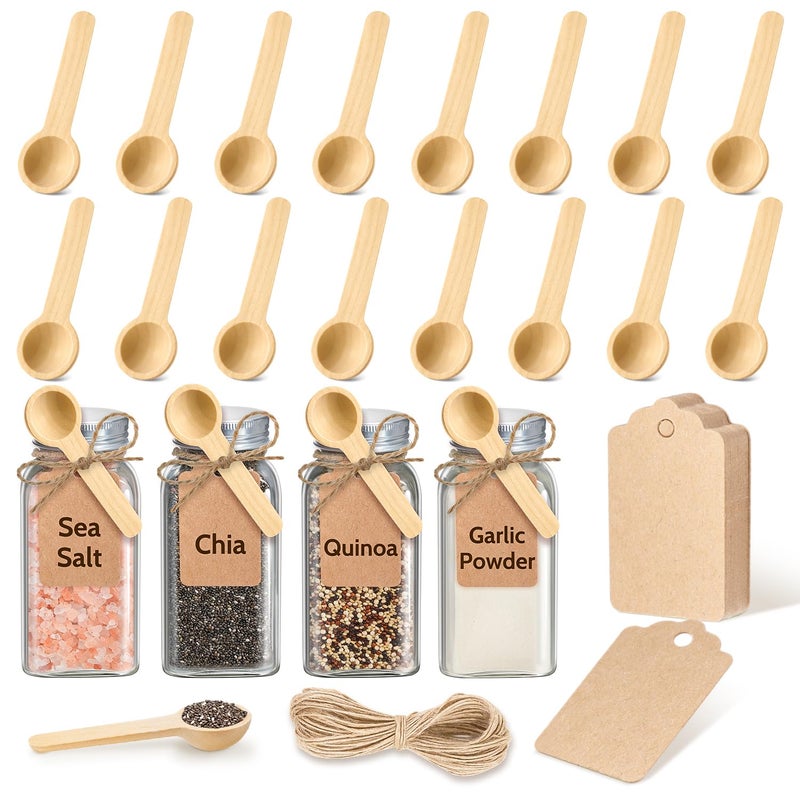MORGLES 20Pcs Small Wooden Spoons Set, 3 Inches Mini Wood Tasting Spoon with Tags and Twine for Jars - Image 1