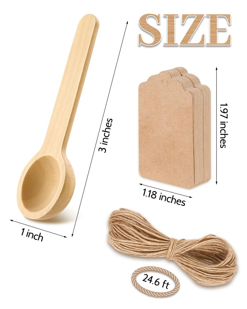 MORGLES 20Pcs Small Wooden Spoons Set, 3 Inches Mini Wood Tasting Spoon with Tags and Twine for Jars - Image 2