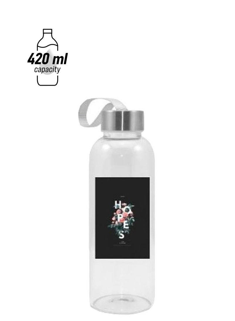 NIBEMINENT Hopes Floral Printed Water Bottle Clear/Black/Pink 420ml 
