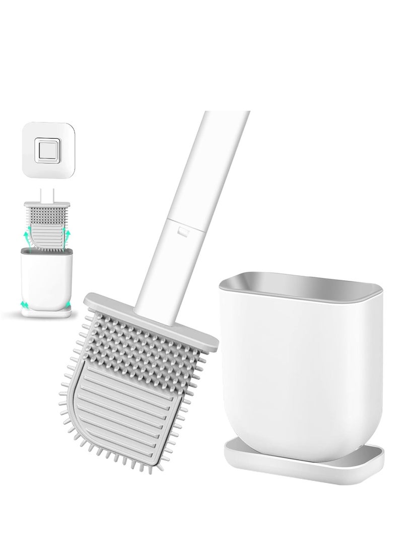 SYOSI Toilet Brush, Silicone Toilet Brushes with Holder, Toilet Cleaning Brush with Long Non-Slip Handle, Soft Flexible Bristles, Quick Drying Holder Set for Bathroom, Wall Mounted & Floor Type  - Image 1