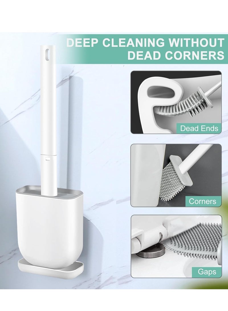 SYOSI Toilet Brush, Silicone Toilet Brushes with Holder, Toilet Cleaning Brush with Long Non-Slip Handle, Soft Flexible Bristles, Quick Drying Holder Set for Bathroom, Wall Mounted & Floor Type  - Image 2
