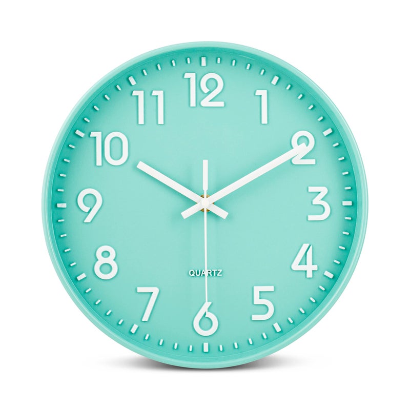 Bernhard Products Bernhard Products Seafoam Green Wall Clock 10 Inch Silent NonTicking Quality Quartz 3D Numbers Battery Operated Round Pretty Clock for KitchenOfficeKids BedroomBaby Nursery Room 