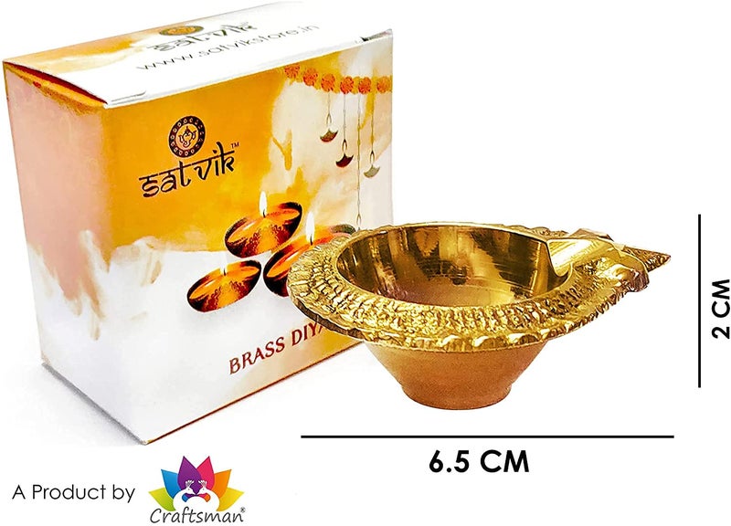 CRAFTSMAN SATVIK 10 Pc Lakshmi Deepak for Diwali Decoration Handmade Oil Lamp Golden Engraved Made of Virgin Brass Metal Vilakku for Puja Traditional Indian Deepawali Housewarming Return Gift Item - Image 2
