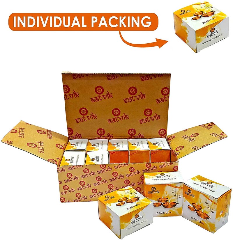 CRAFTSMAN SATVIK 10 Pc Lakshmi Deepak for Diwali Decoration Handmade Oil Lamp Golden Engraved Made of Virgin Brass Metal Vilakku for Puja Traditional Indian Deepawali Housewarming Return Gift Item - Image 3