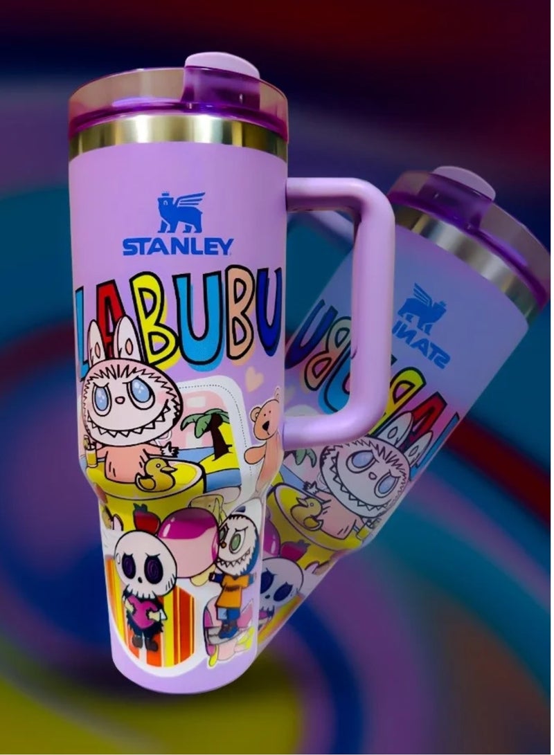 لابوبو Labubu × Stanley 40oz Stainless Steel Travel Tumbler with Handle, H2.0 Flow State Limited Edition, Double Wall Vacuum Insulated Mug with Straw & Leak-Resistant Lid, Hot 16H, Cold 24H - Image 2