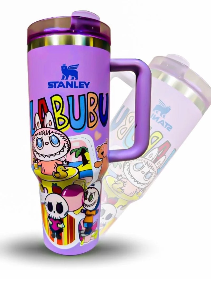 لابوبو Labubu × Stanley 40oz Stainless Steel Travel Tumbler with Handle, H2.0 Flow State Limited Edition, Double Wall Vacuum Insulated Mug with Straw & Leak-Resistant Lid, Hot 16H, Cold 24H - Image 5
