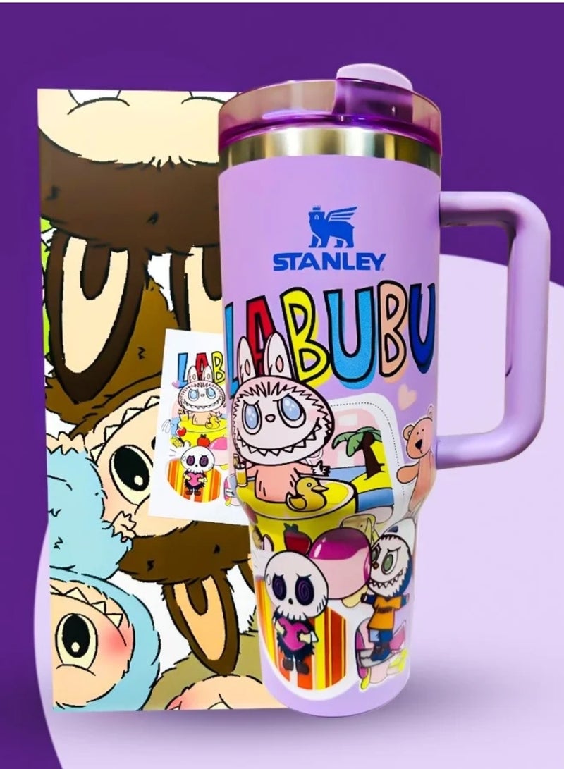 لابوبو Labubu × Stanley 40oz Stainless Steel Travel Tumbler with Handle, H2.0 Flow State Limited Edition, Double Wall Vacuum Insulated Mug with Straw & Leak-Resistant Lid, Hot 16H, Cold 24H - Image 3